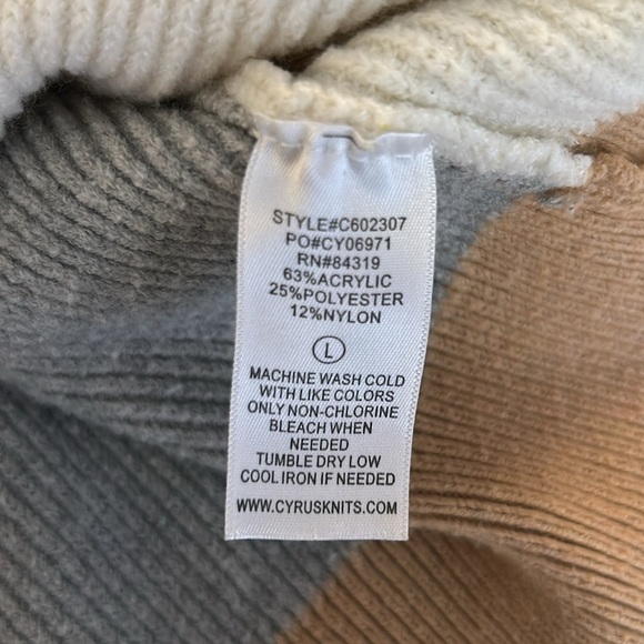 Cyrus Gray White & Tan Color Block Long Sleeve Crewneck Sweater Size Large - Picture 5 of 5